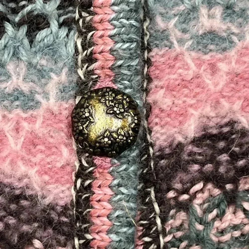 vtg KORET Boho Wool Mohair Cardigan Sweater Sz L Button Up Multicolor